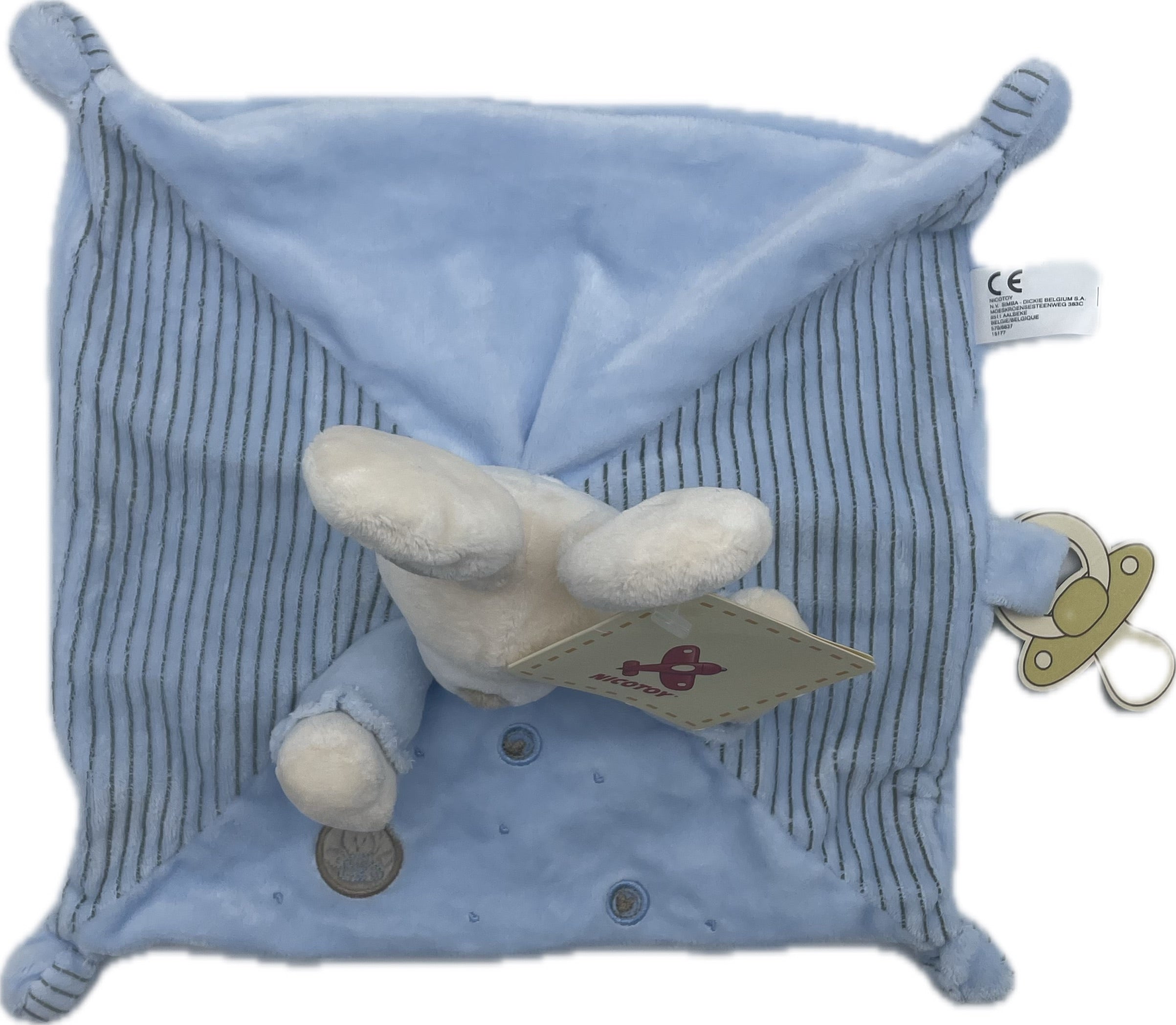 Doudou lapin plat bleu motifs ronds coeurs - Nicotoy