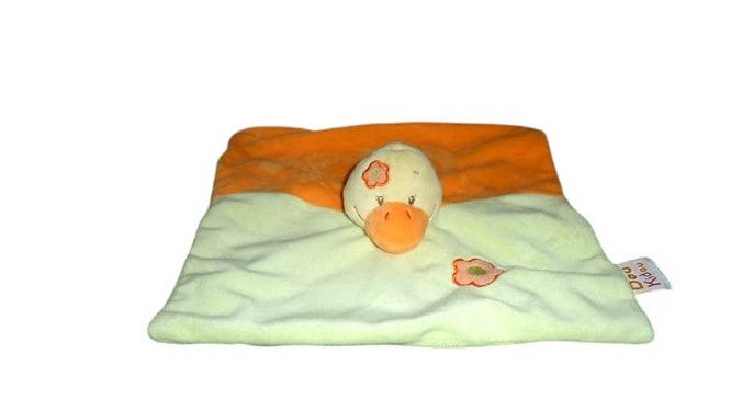 Doudou canard plat orange vert - Doukidou