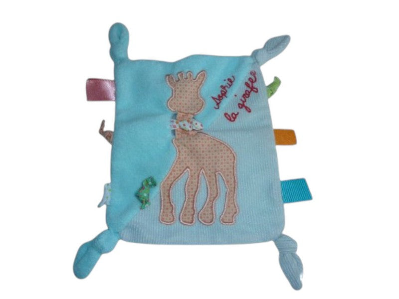 Doudou Sophie la Girafe carré plat bleu - Vulli