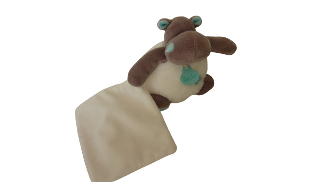 Peluche mouchoir hippopotame - Bazile & Zoé - blanc taupe turquoise - BN0361 Baby'Nat