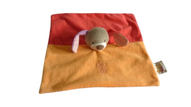 Doudou lapin - orange rouge violet - plat - Doukidou