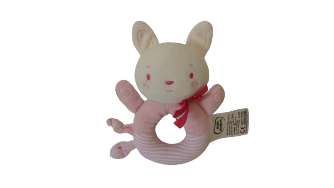 Doudou lapin rose - hochet - Mots d'Enfants