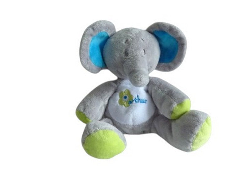 Peluche éléphant gris bleu vert - Arthur et Lola - 25 cm
