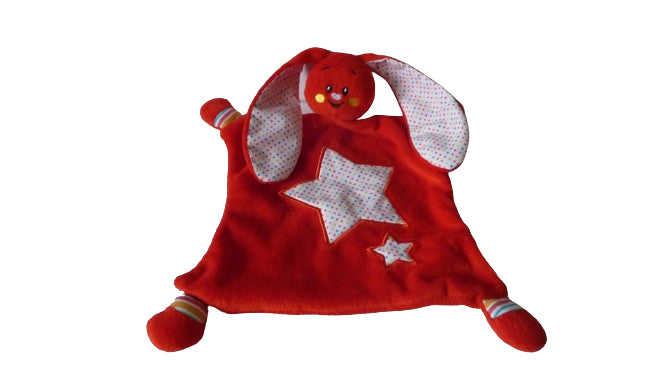 Doudou lapin rouge - plat - Auchan