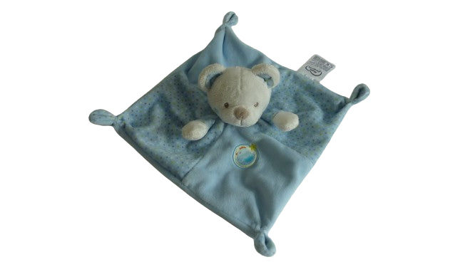 Doudou ours bleu plat Mots d'Enfants