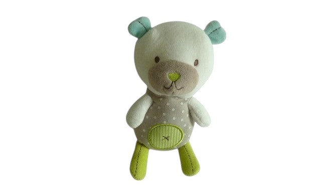 Peluche ours blanc vert taupe - Pommette - 23 cm