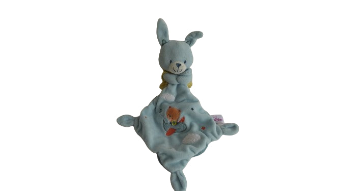Peluche lapin bleu mouchoir Pommette