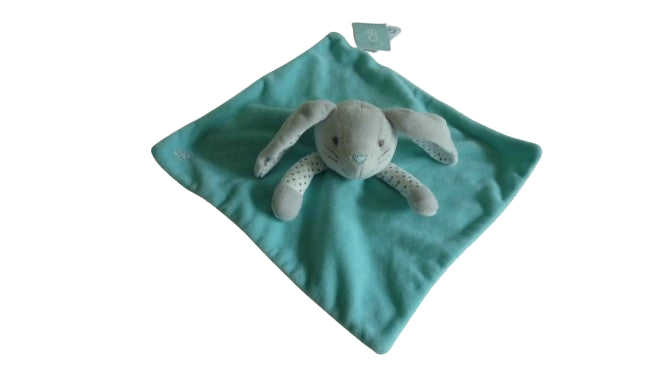 Doudou lapin plat turquoise Obaibi