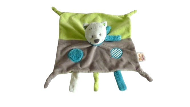 Doudou ours - marron vert turquoise - plat - Doukidou