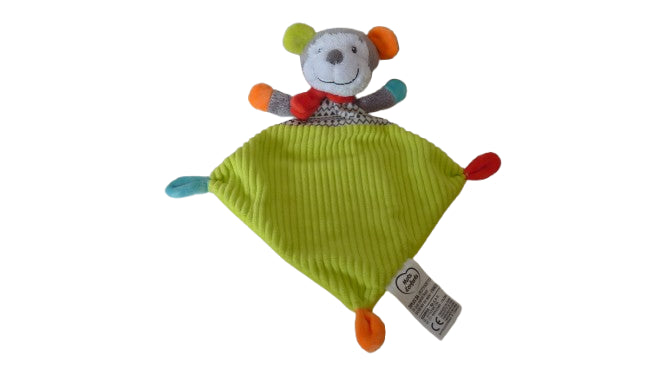 Doudou singe plat vert multicolore Mots d'Enfants