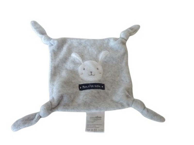 Doudou carré plat gris Mon P'tit lapin - Gémo - 15X15 cm