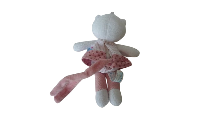 Doudou poupée blanc rose - attache tétine - Sucre d'Orge