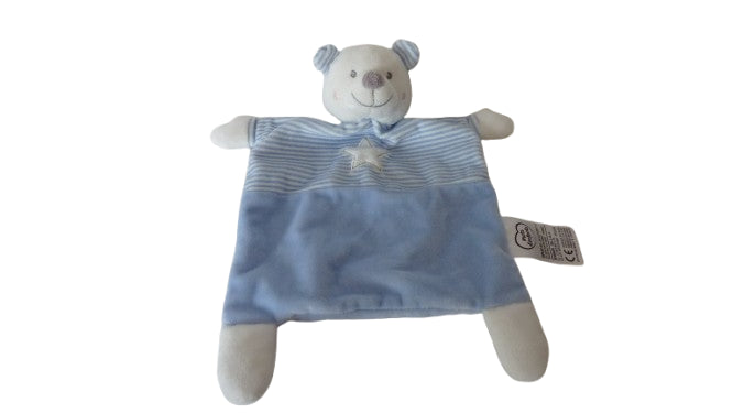 Doudou ours blanc et bleu plat Mots d'Enfants