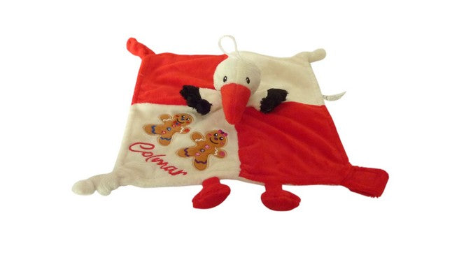 Doudou cigogne - plat - attache tétine - Les Créations de Joséphine
