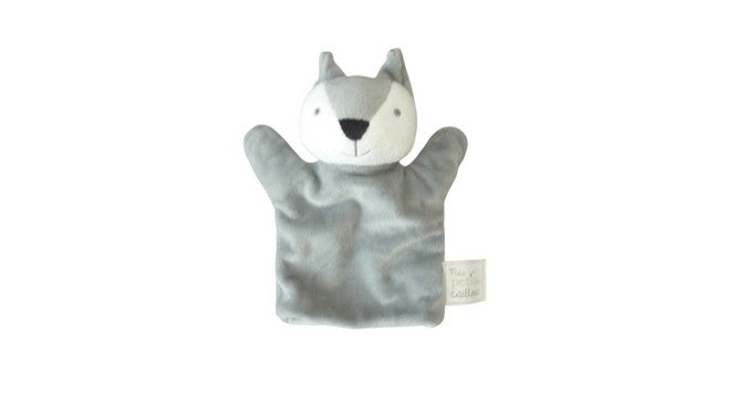 Doudou renard - gris blanc - marionnette - Mes Petits Cailloux