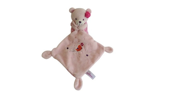 Peluche ours rose avec mouchoir - Pommette - 17 cm