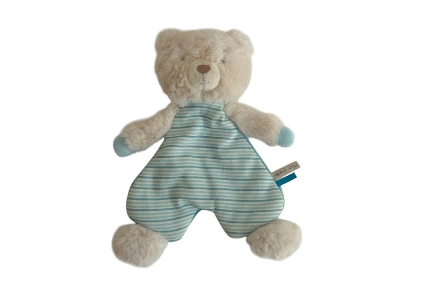 Doudou ours plat beige bleu - Sucre d'Orge