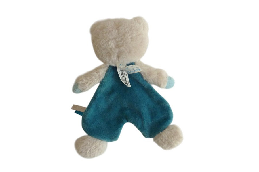 Doudou ours plat beige bleu - Sucre d'Orge