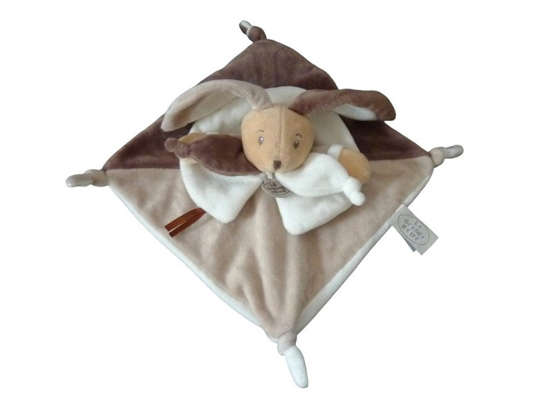 Doudou lapin plat marron gris blanc DC2578LGR- La Grande Récré Doudou et Compagnie