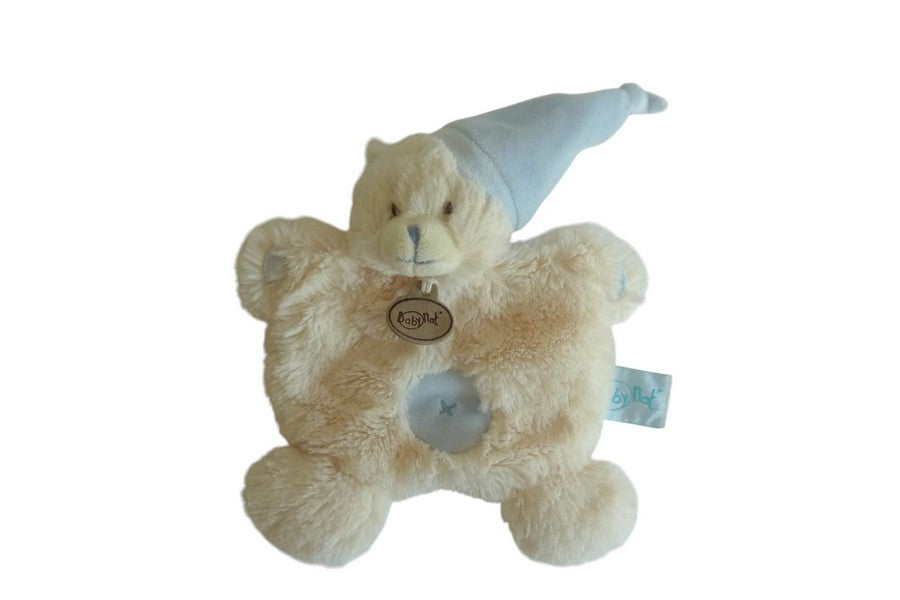 Doudou ours plat écru bleu - Les Câlins - Baby'Nat BN782