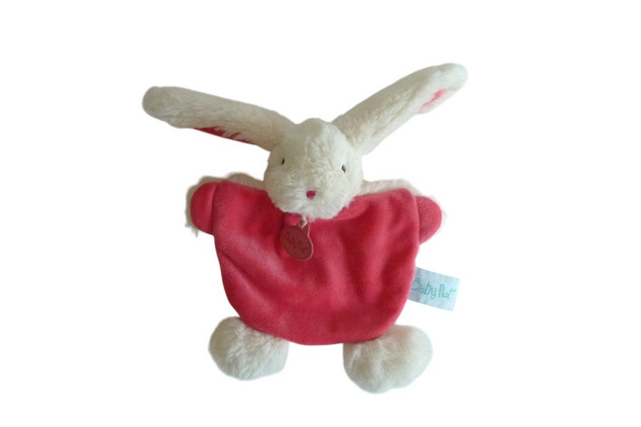 Doudou lapin plat rouge blanc - Les Câlins - Baby'Nat BN070