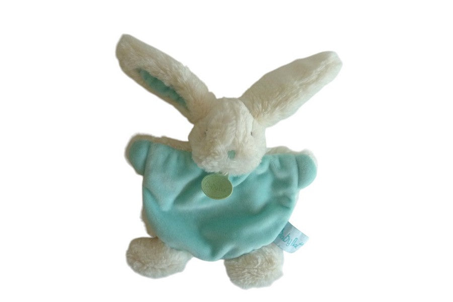 Doudou lapin plat turquoise blanc - Câlins - Baby'Nat BN070