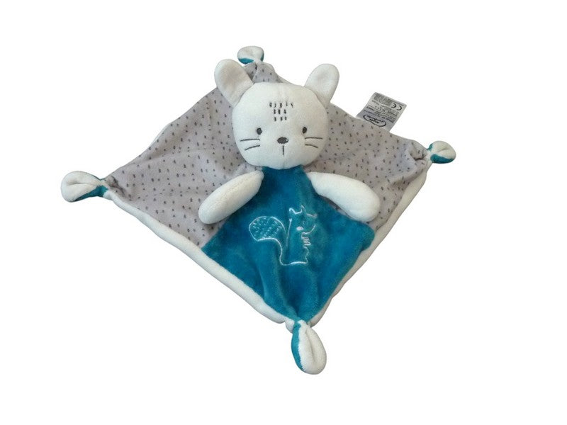 Doudou chat plat bleu gris - Mots d'Enfants