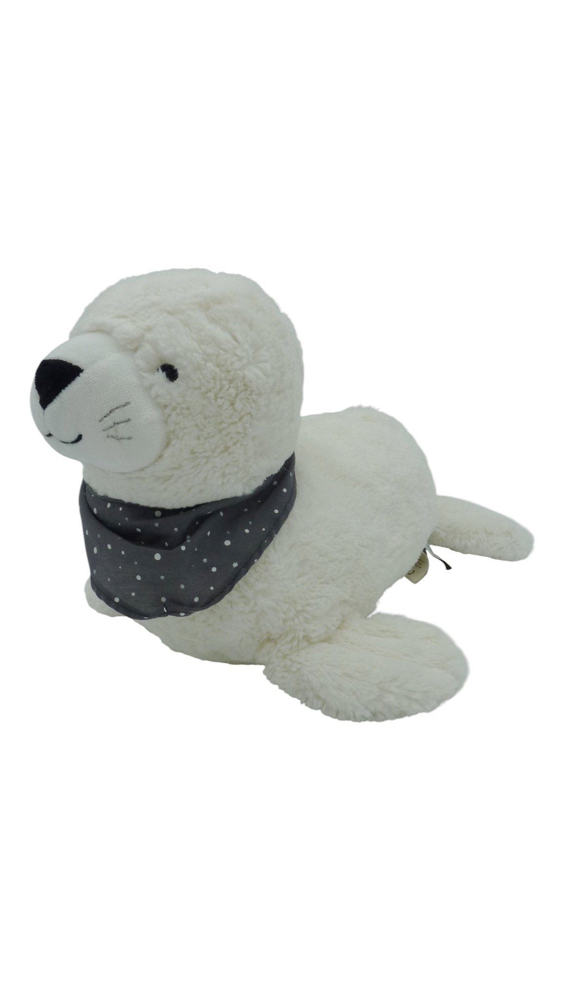 Peluche phoque écrue et blanche avec bandana à pois – Cyrillus 42 cm