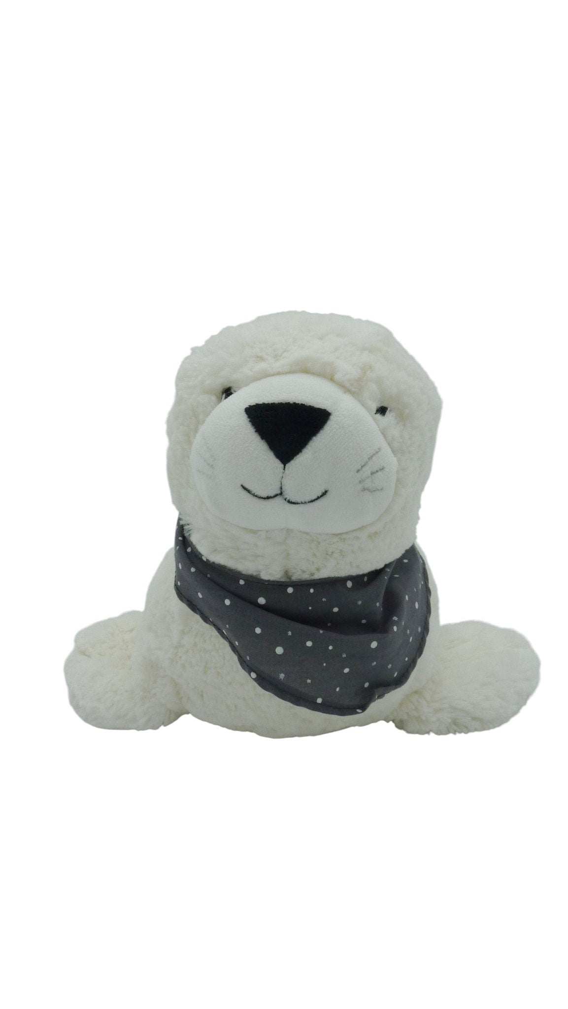 Peluche phoque écrue et blanche avec bandana à pois – Cyrillus 42 cm