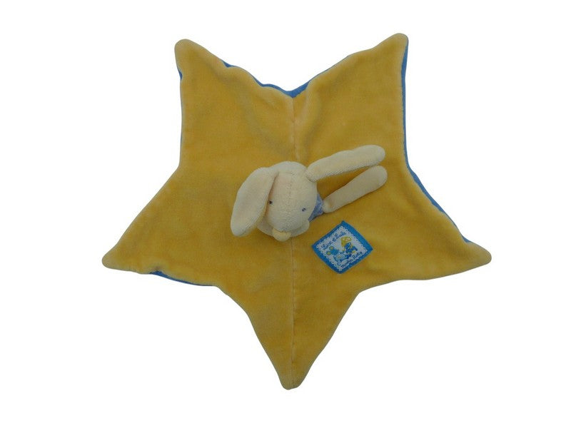 Doudou lapin plat jaune bleu - Lise et Lulu - Moulin Roty