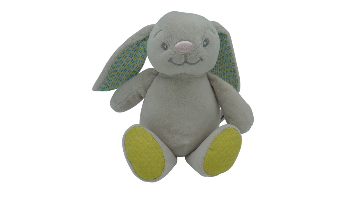 Peluche lapin gris à motifs – Luc et Léa 20 cm