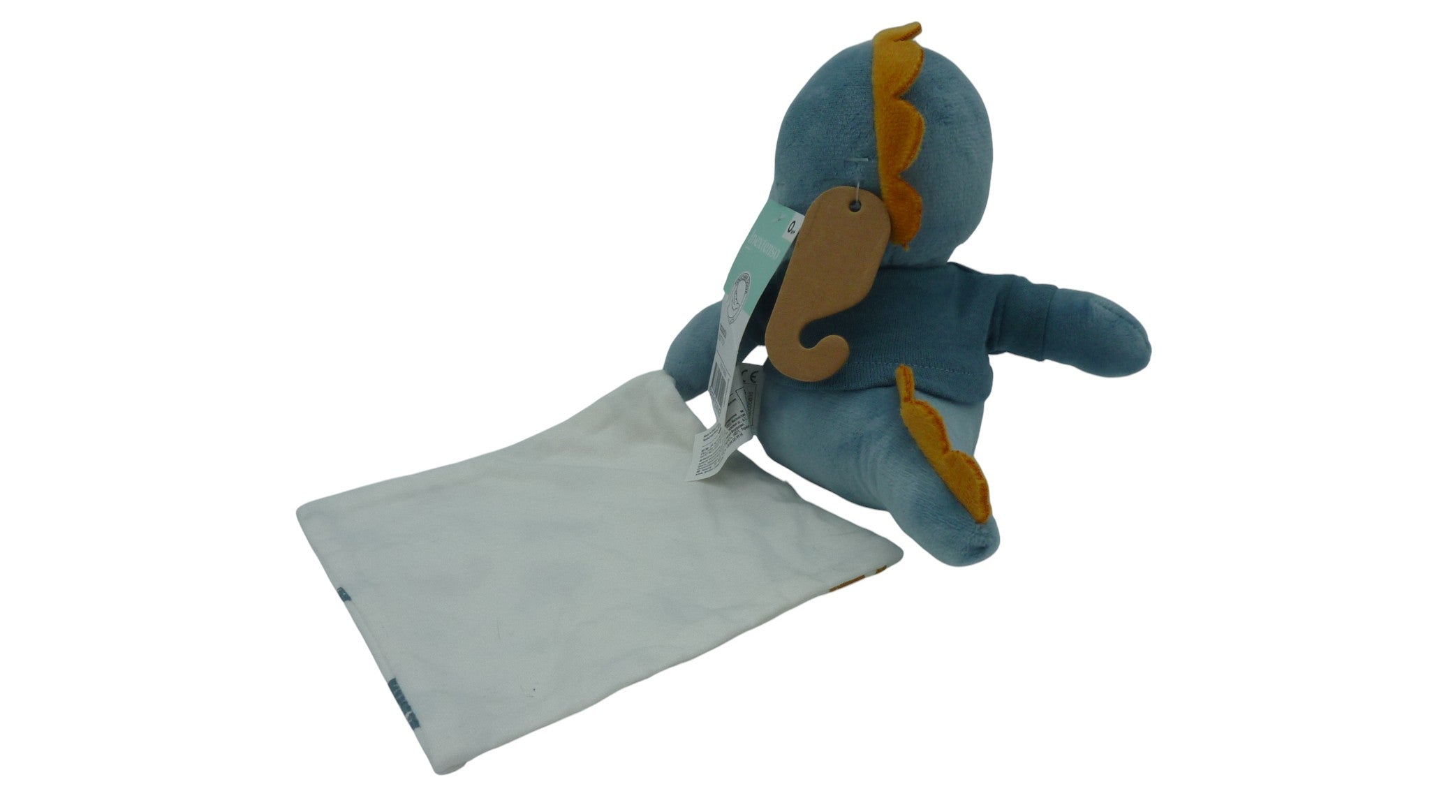 Peluche dinosaure bleu avec mouchoir blanc - Inextenso
