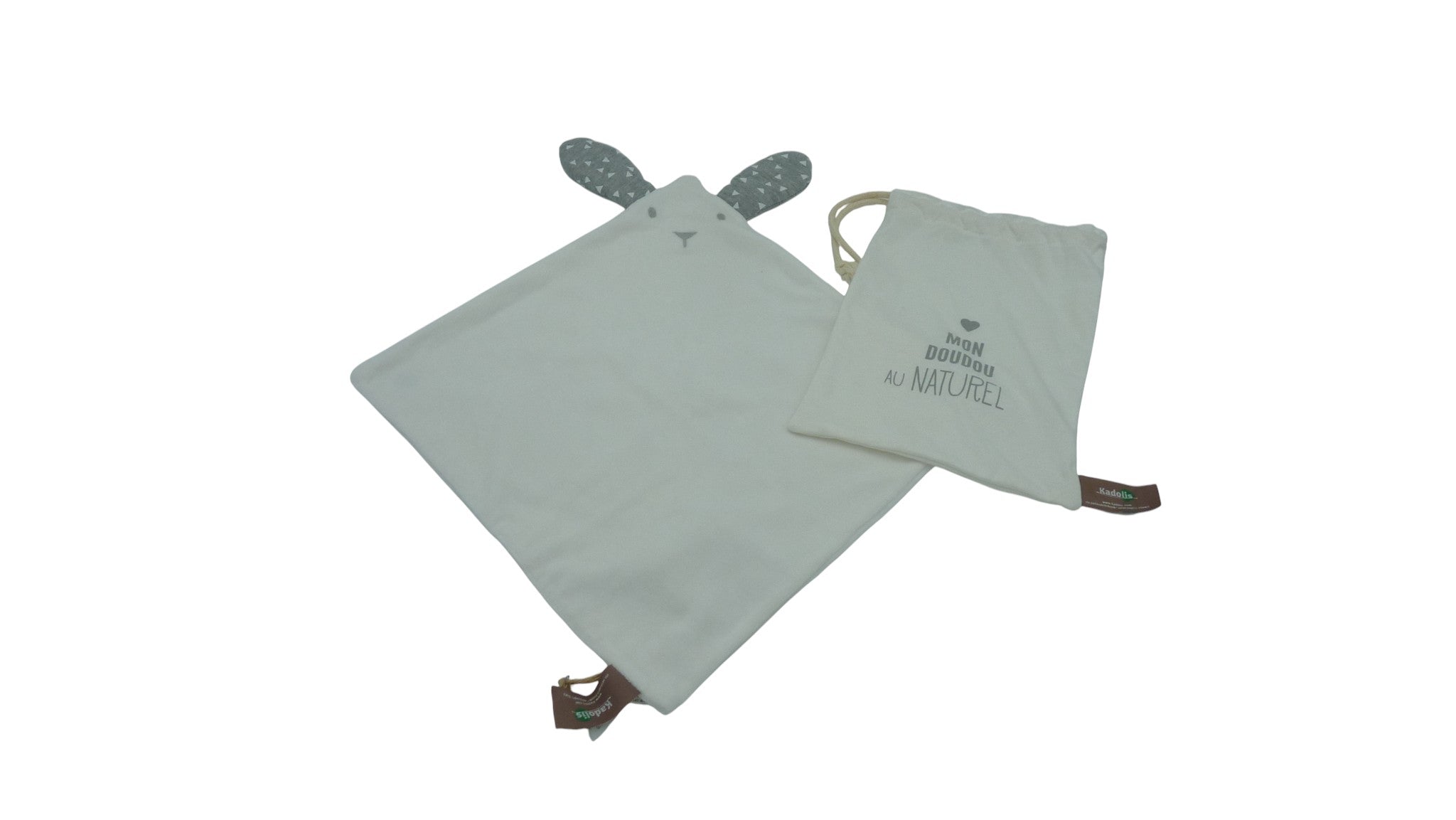 Doudou lapin plat blanc coton bio - Kadolis