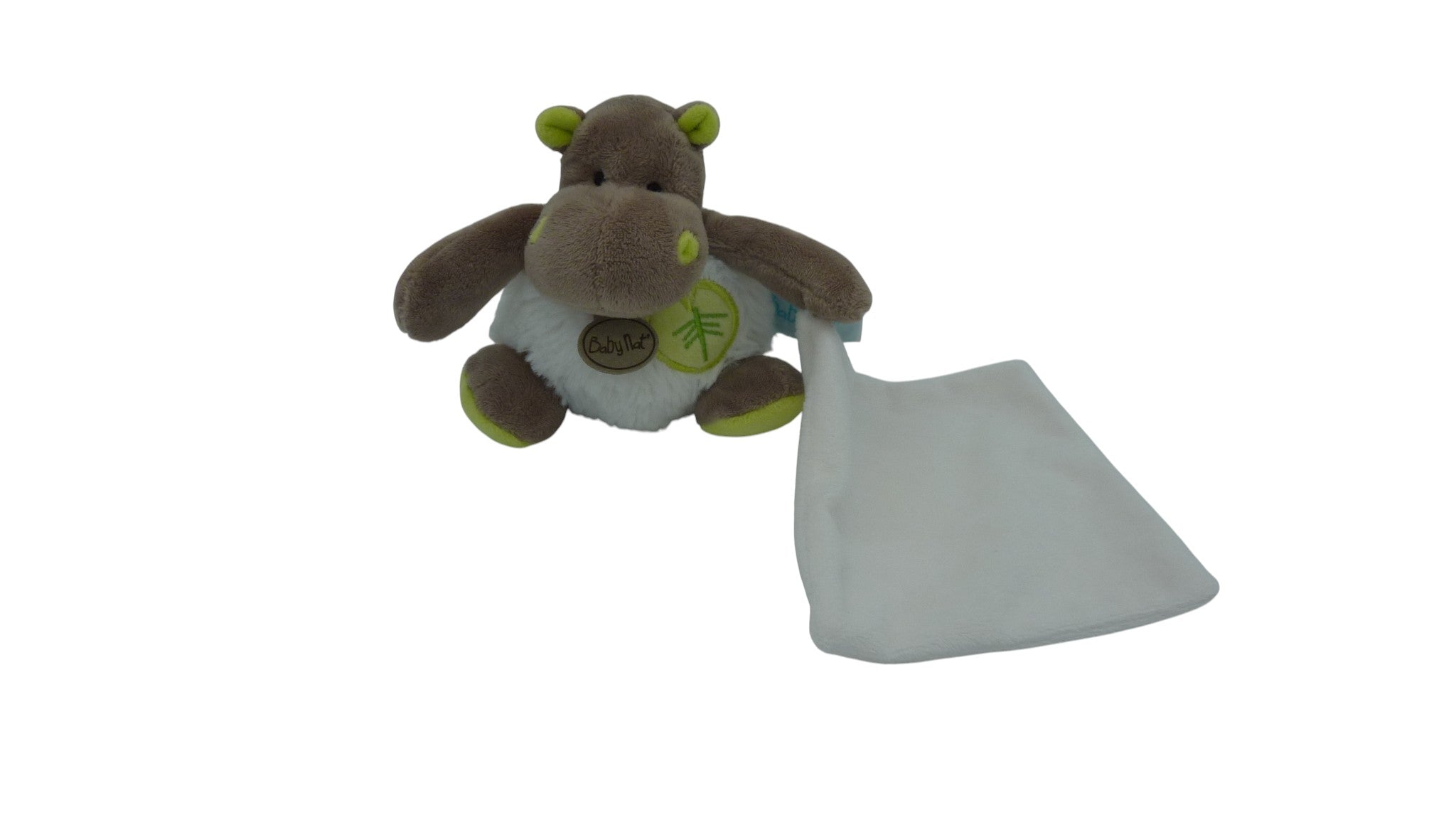 Peluche hippopotame marron vert avec mouchoir - Bazile & Zoé - Baby'Nat