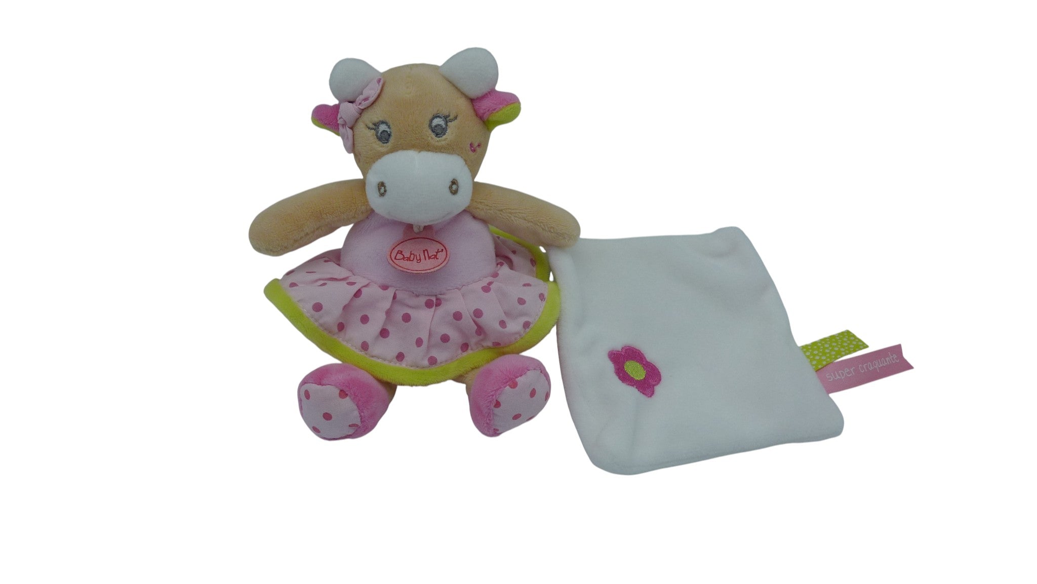 Peluche vache rose mouchoir blanc - Coquillette & Picotin - BN0171 Baby'Nat