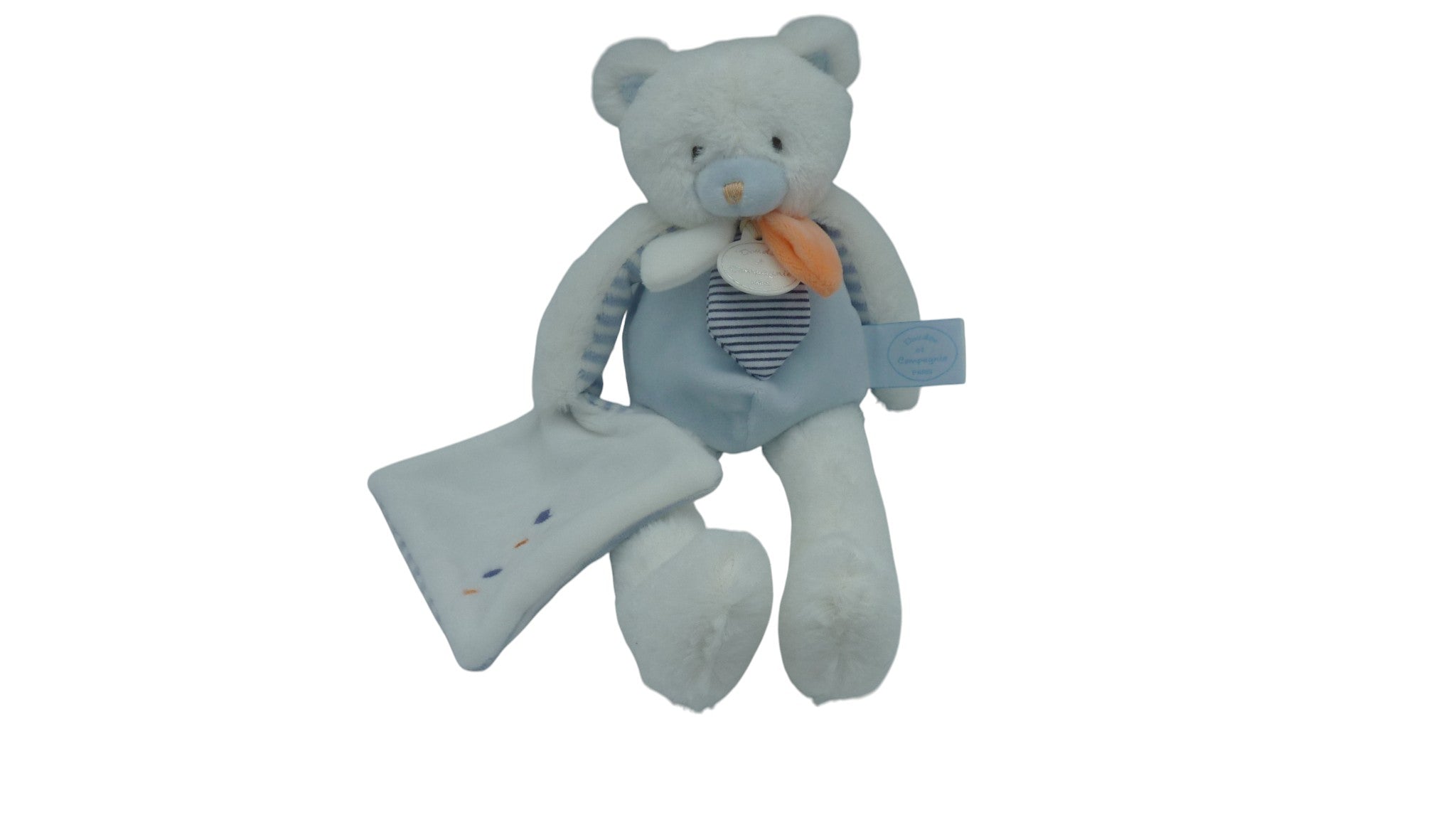 Peluche ours bleu avec mouchoir blanc - Les Gommettes - DC2963 Doudou et Compagnie