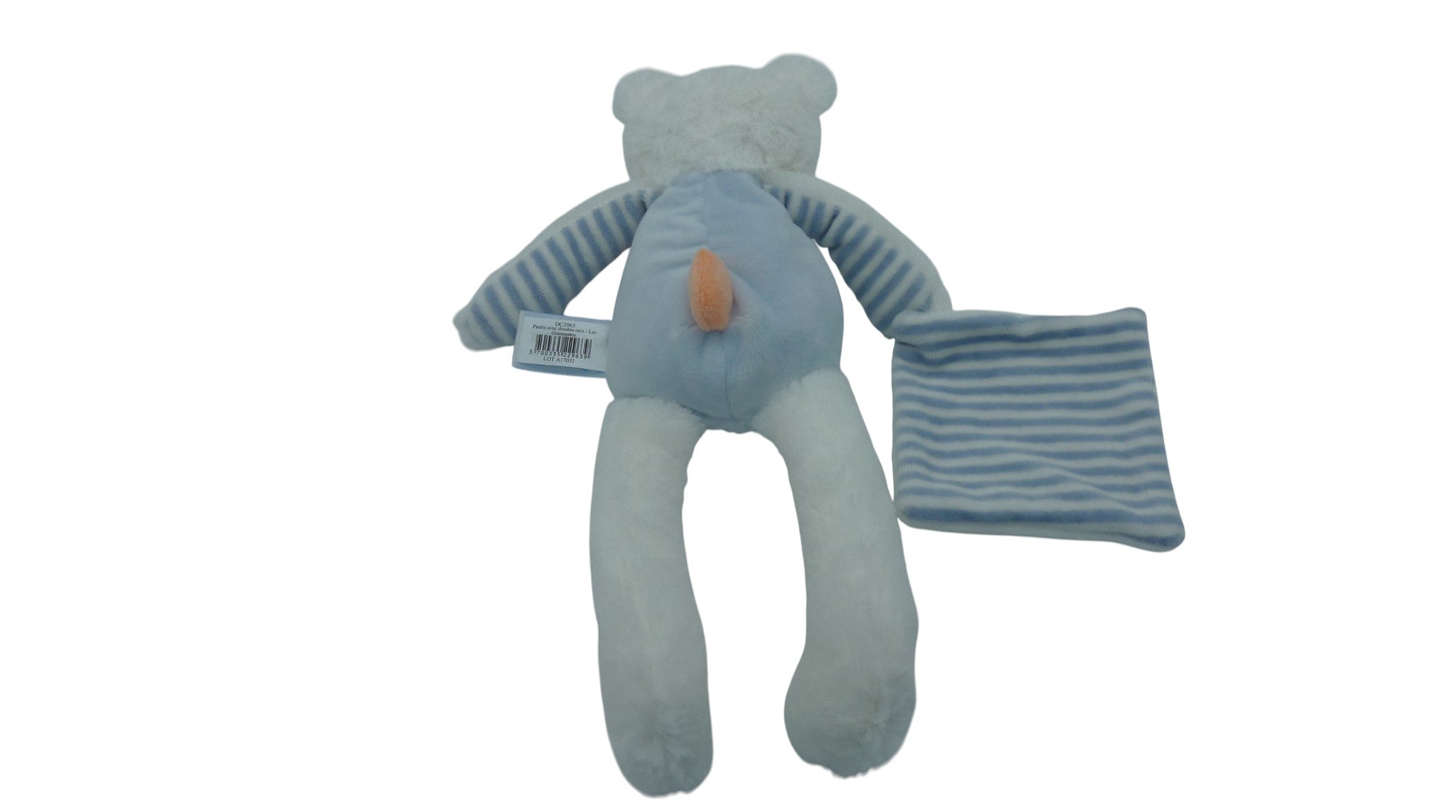 Peluche ours bleu avec mouchoir blanc - Les Gommettes - DC2963 Doudou et Compagnie