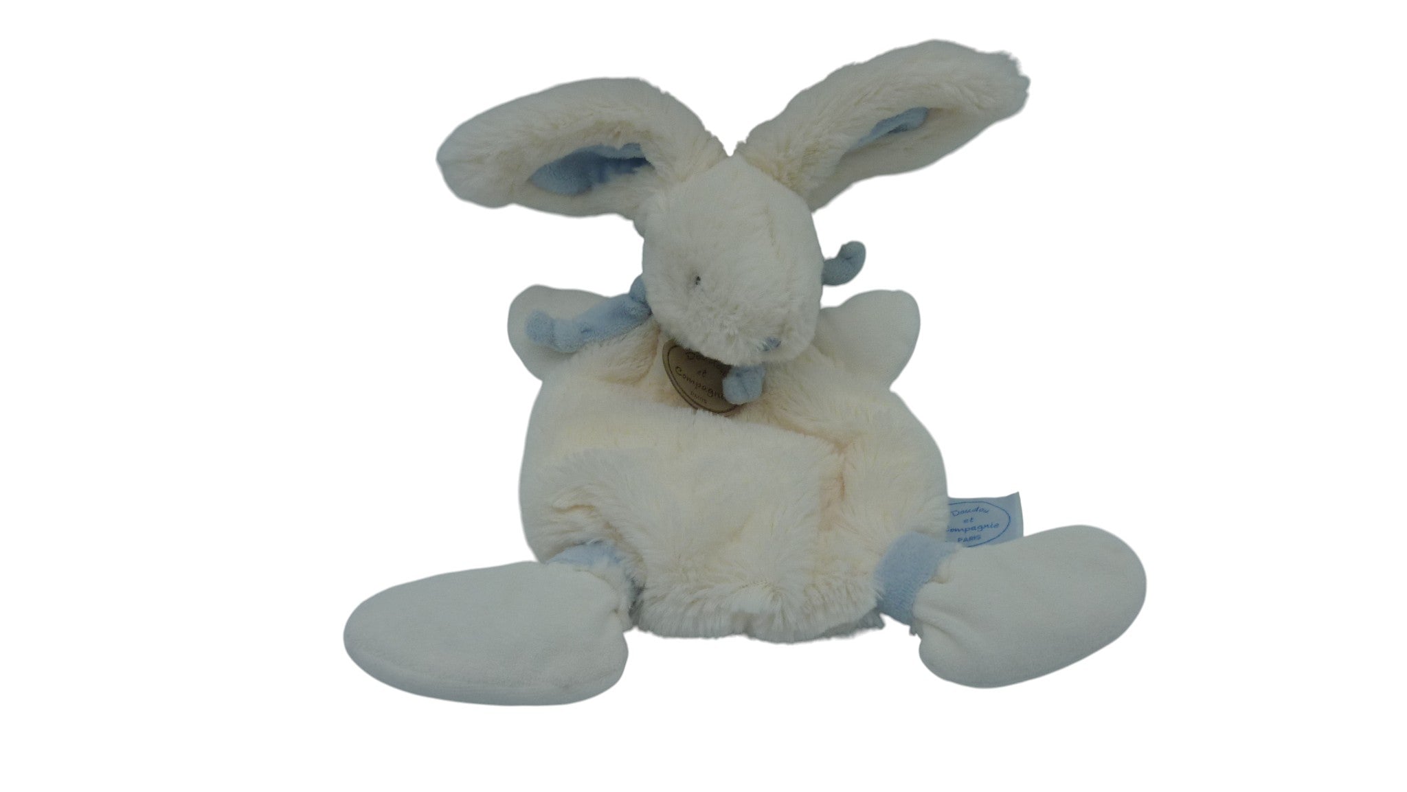 Doudou lapin plat blanc bleu - Bonbon - DC2121 Doudou et Compagnie