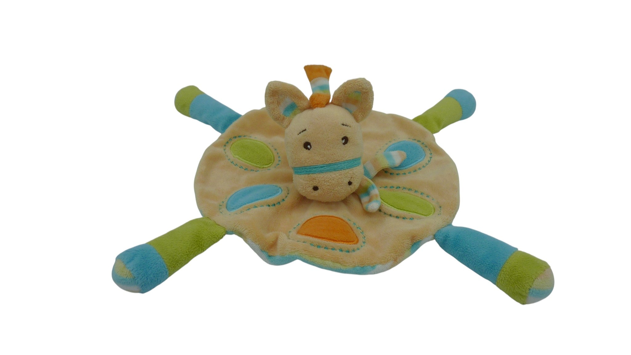 Doudou cheval plat orange vert turquoise - Kimbaloo