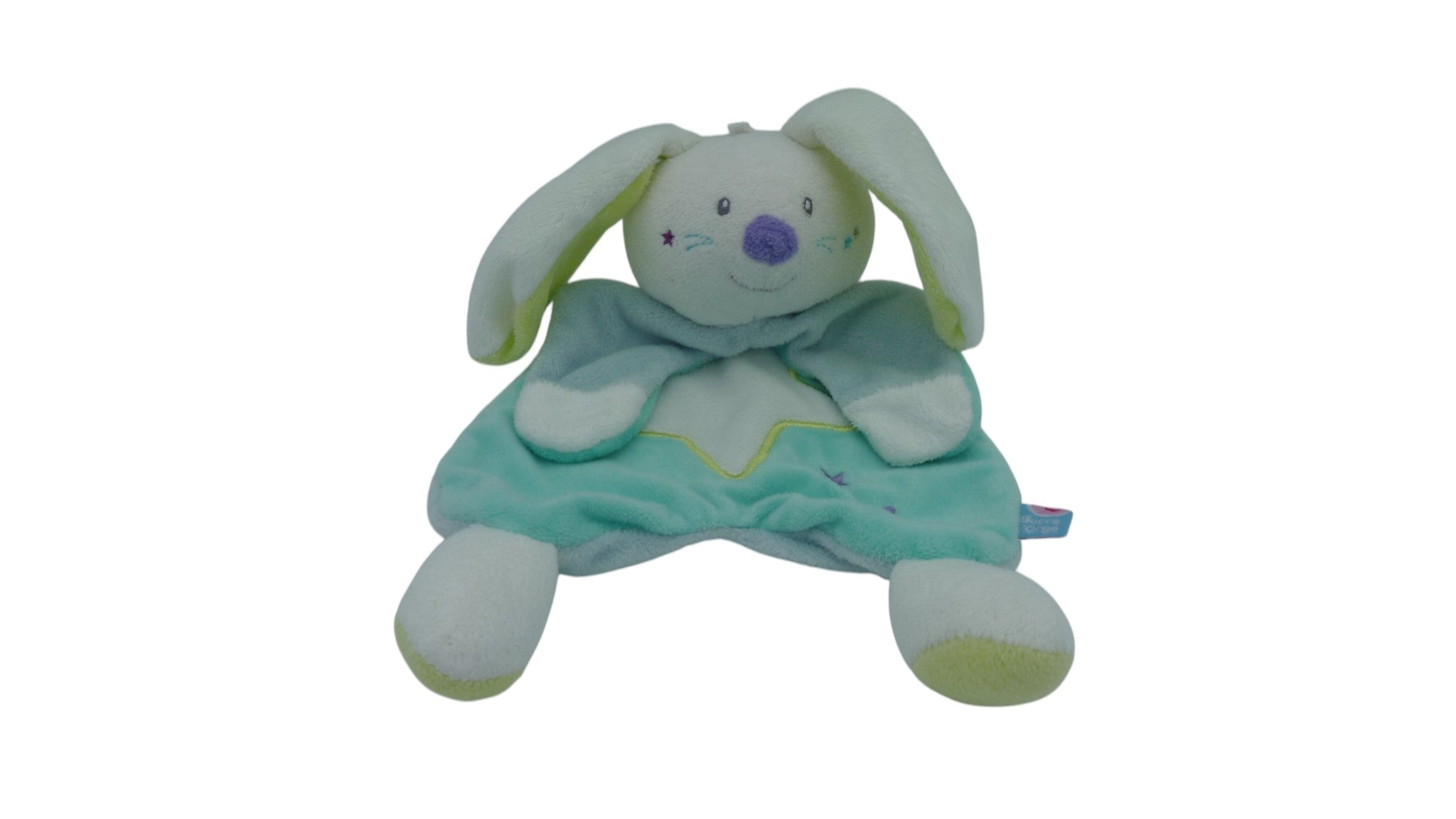 Doudou lapin plat vert - Sucre d'Orge