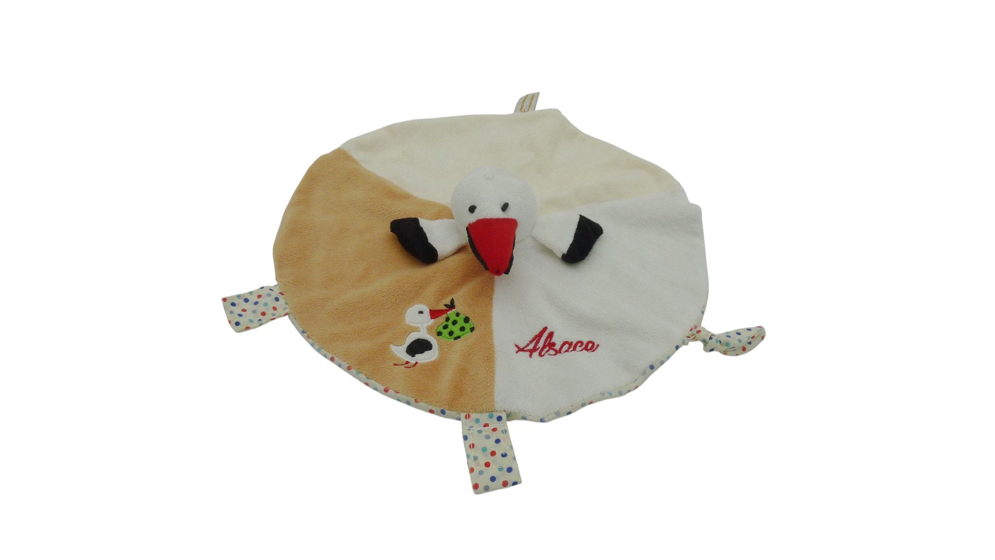 Doudou cigogne plat marron beige - Roda