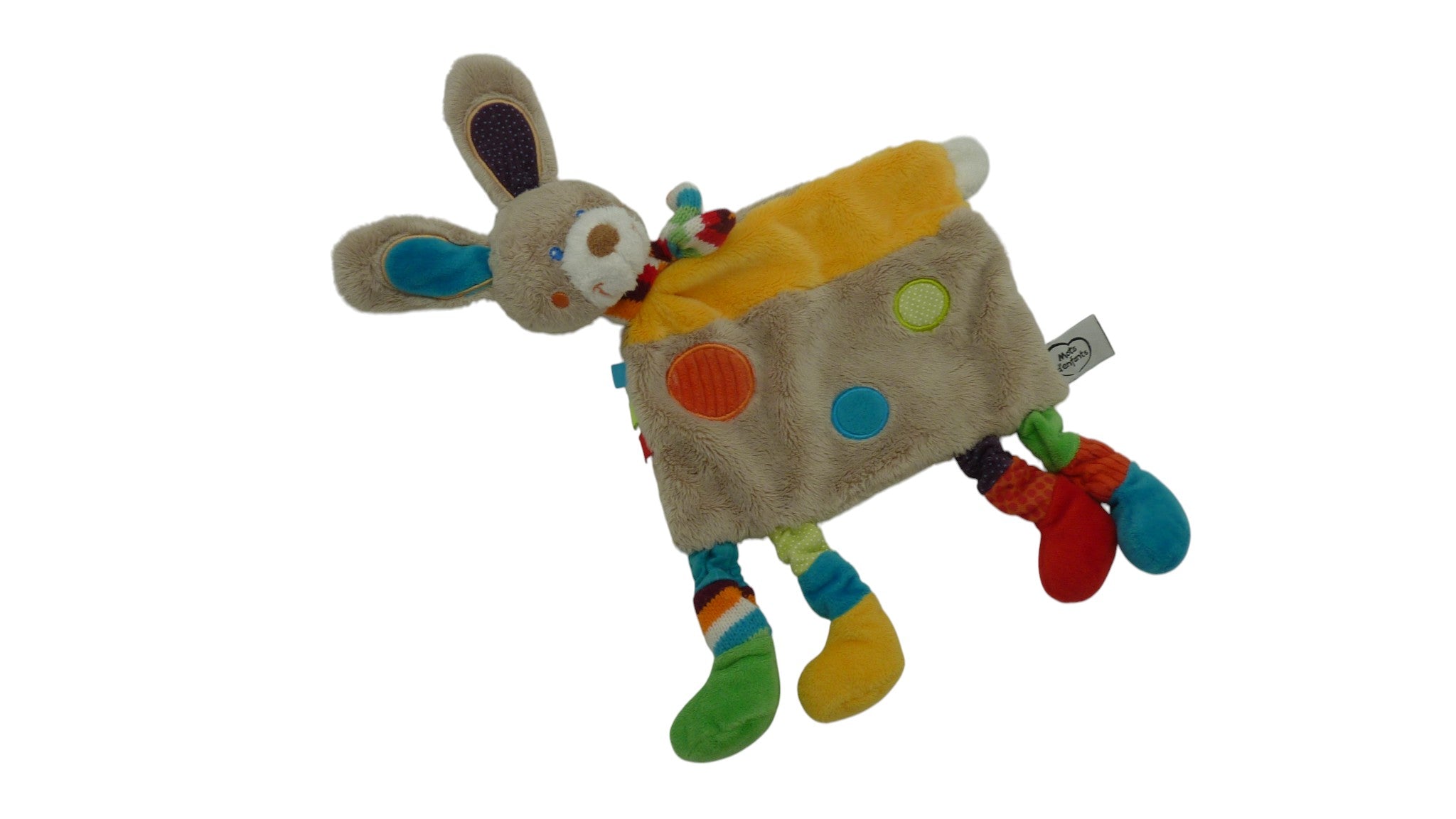 Doudou lapin plat multicolore - Mots d'Enfants