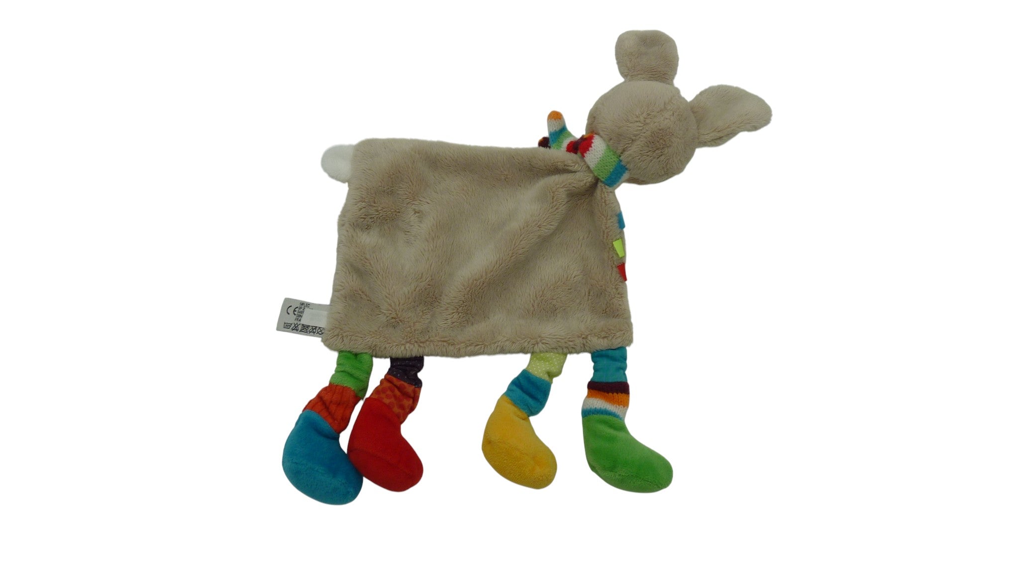 Doudou lapin plat multicolore - Mots d'Enfants