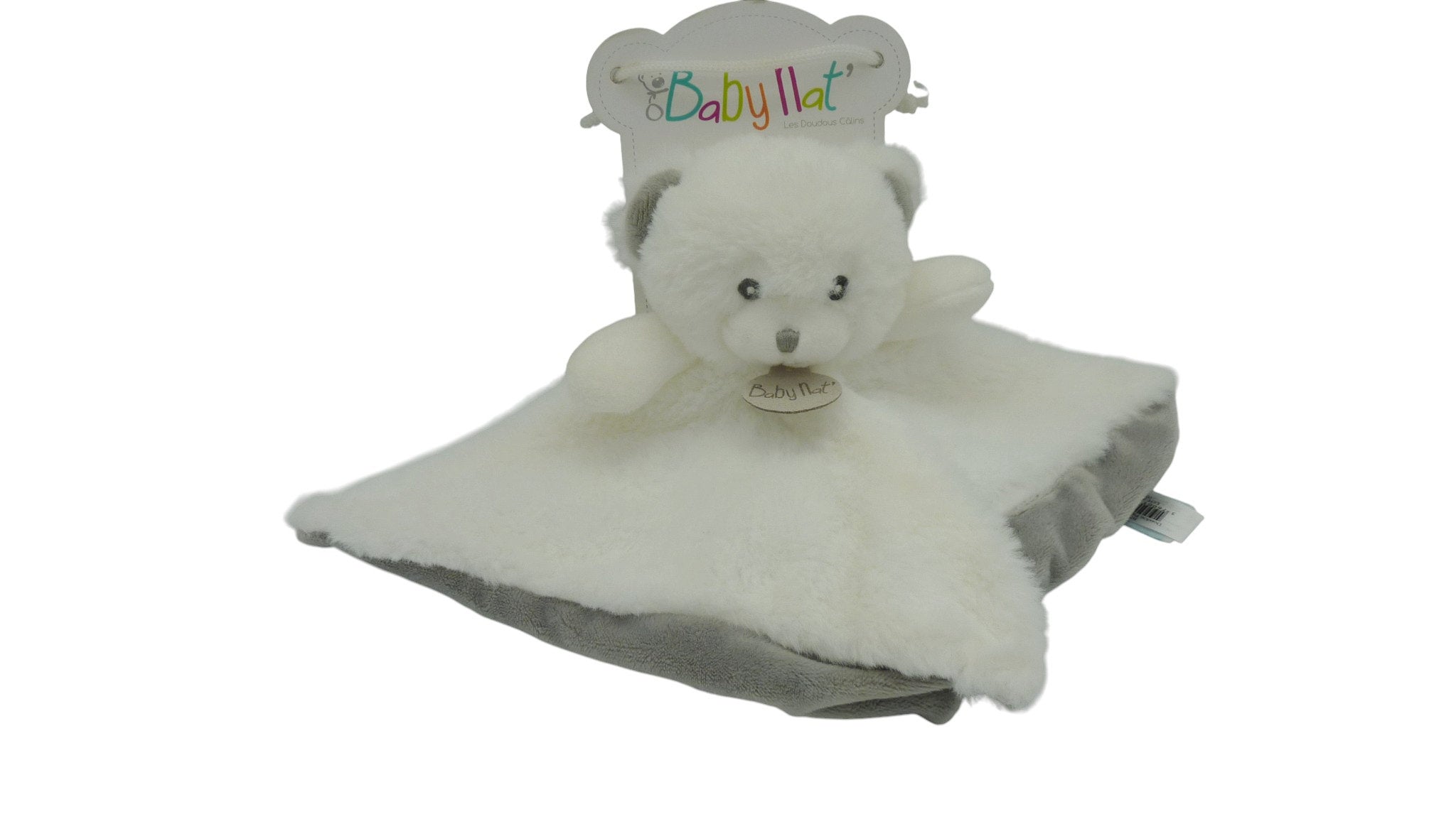 Doudou ours plat blanc gris - Pap'ours - BN0479 Baby'nat