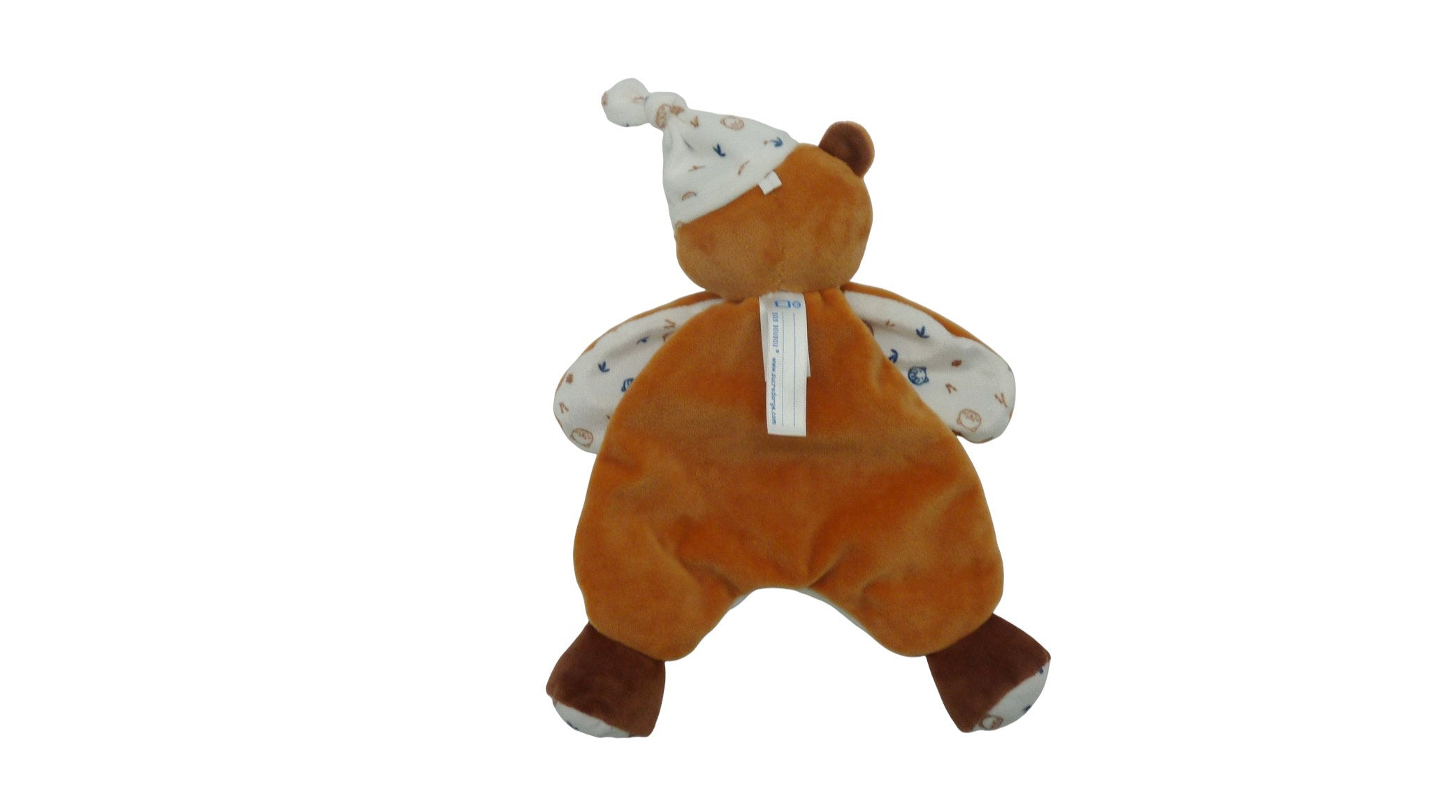 Doudou ours plat marron blanc - Sucre d'Orge