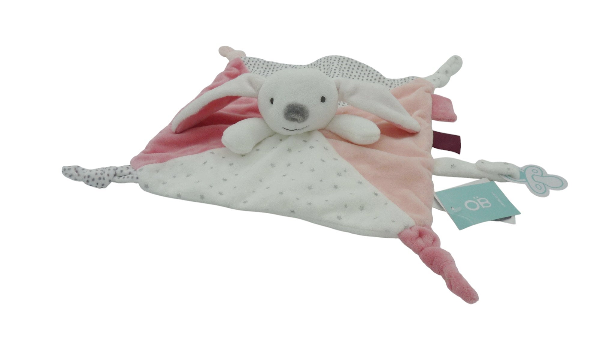 Doudou lapin plat rose blanc - Obaïbi