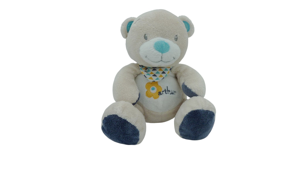 Peluche ours beige bleu - Arthur et Lola - 19 cm