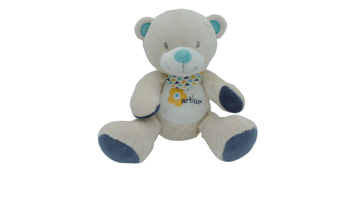 Peluche ours beige bleu - Arthur et Lola - 19 cm
