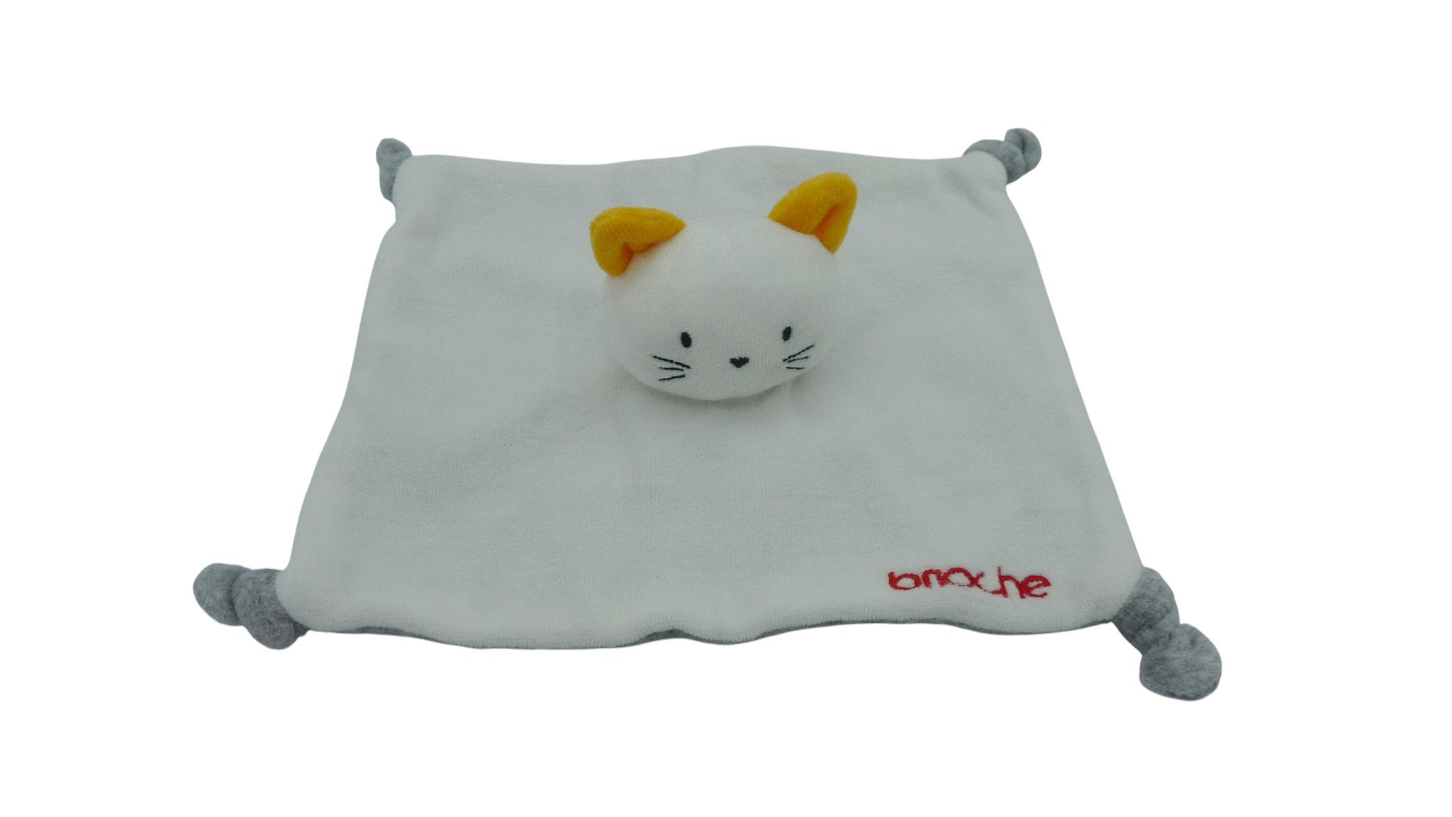 Doudou chat plat blanc gris - Brioche - La Halle