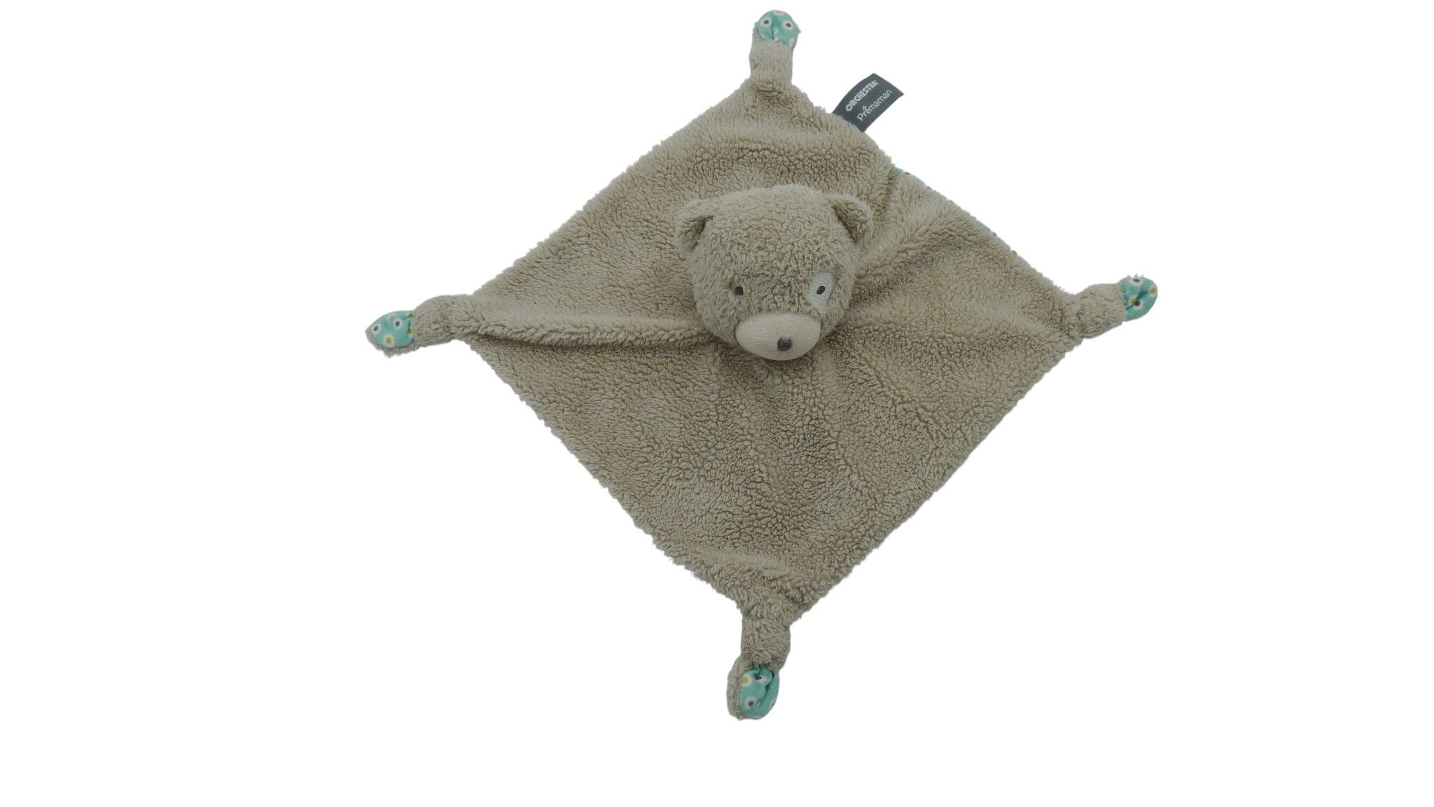 Doudou ours plat gris turquoise - Orchestra